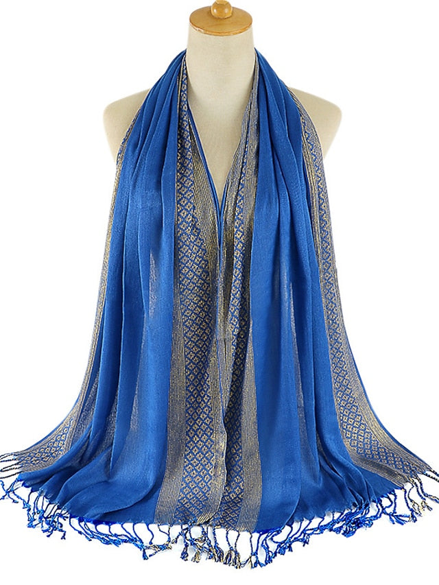 Plain Fashion Print Glitter Tassels Plaid Stripe Scarf Long Hijab Muslim Scarves/scarf for Women - LuckyFash™