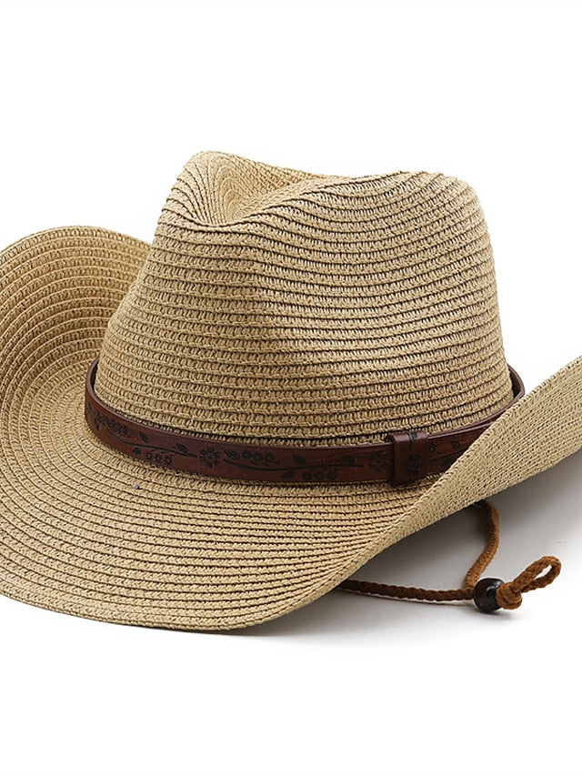 Summer Outdoor Men Women Western Cowboy Straw Hats Curled Brim Breathable Holiday Beach Jazz Cap Fishing Sun Protection Hat - LuckyFash™