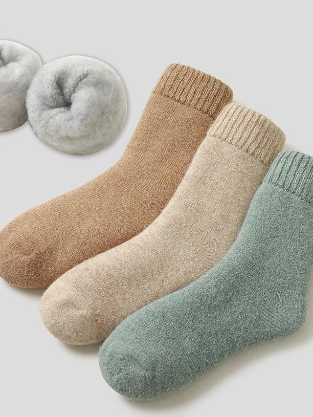 Women's Crew Socks Thick Winter Warm Socks Home Office Work Solid Color Wool Spandex Nylon Basic Casual Classic Warm Casual 1 Pair - LuckyFash™