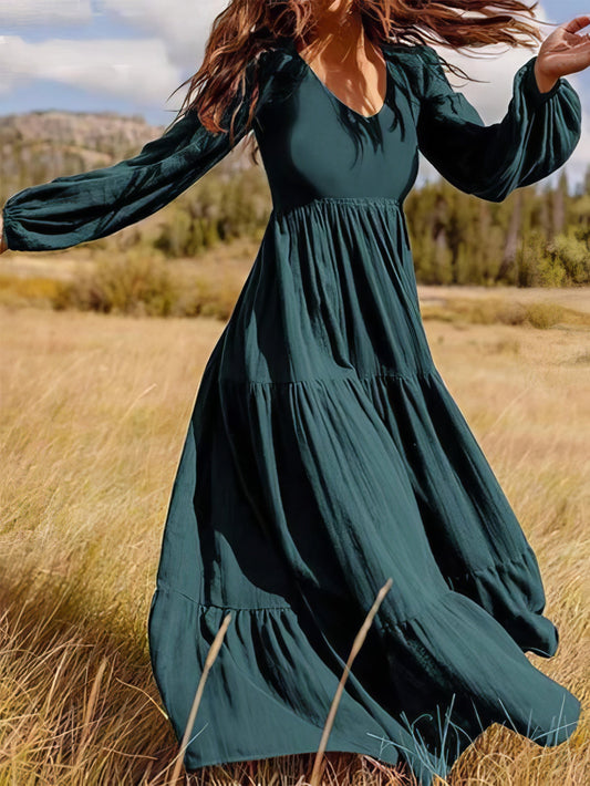 Temperament V-Neck Long Sleeve Flowy Dress - LuckyFash™