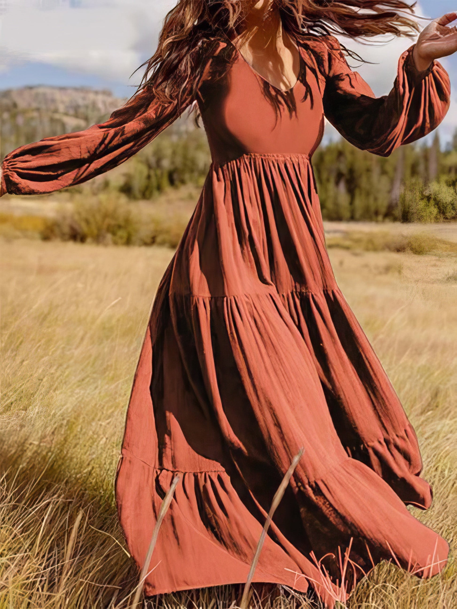 Temperament V-Neck Long Sleeve Flowy Dress - LuckyFash™