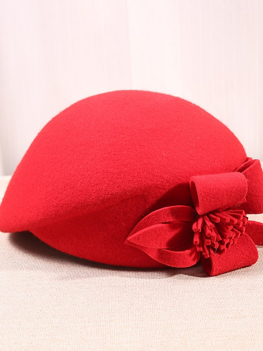 Women's Hat Beret Hat Black Wine Camel Outdoor Street Dailywear Flower Pure Color Warm Breathable - LuckyFash™