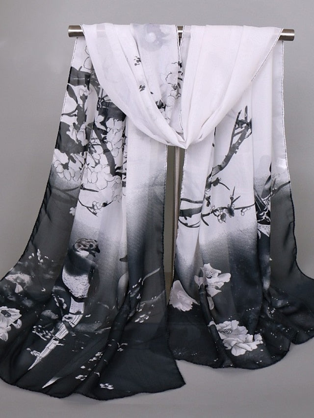 Scarves Satin Scarves Gift Daily Holiday Animal Flowers Chiffon Casual Bohemia Sunscreen Outdoor 1 PC for Women - LuckyFash™