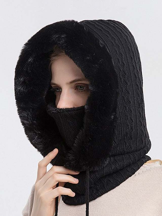 High Quality Winter Fur Cap Mask Set Hooded for Women Knitted Cashmere Neck Warm Outdoor Ski Windproof Hat Thick Plush Fluffy Beanies - LuckyFash™
