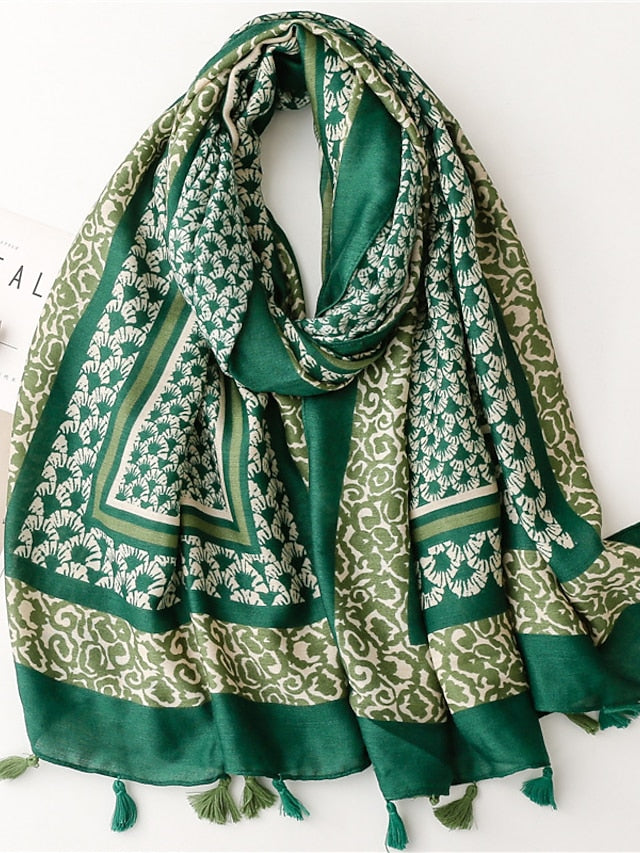 Fashion Women Scarf Print Hijab Flower Tassel Shawls and Wraps Long Style Female Boho Bandana for Women - LuckyFash™
