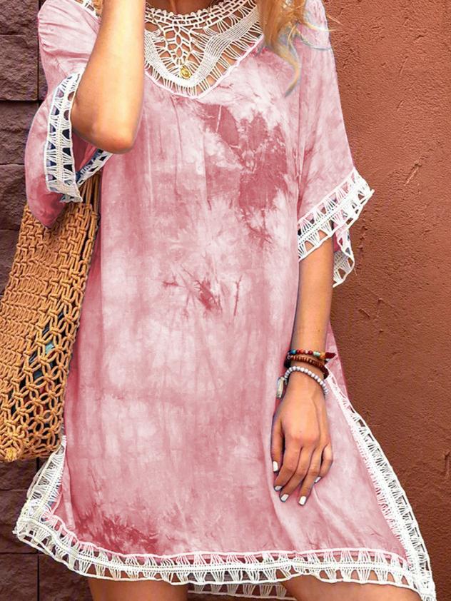Tie-dye Lace Round Neck Casual Dress - LuckyFash™