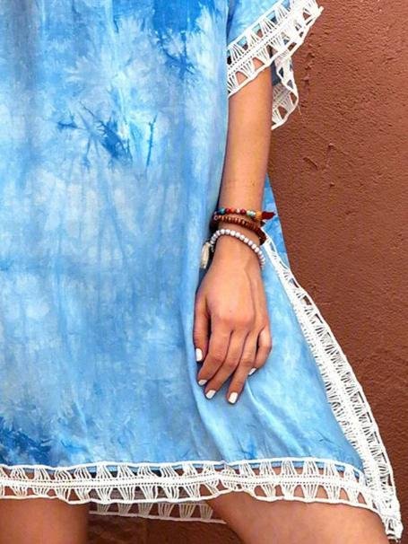Tie-dye Lace Round Neck Casual Dress - LuckyFash™