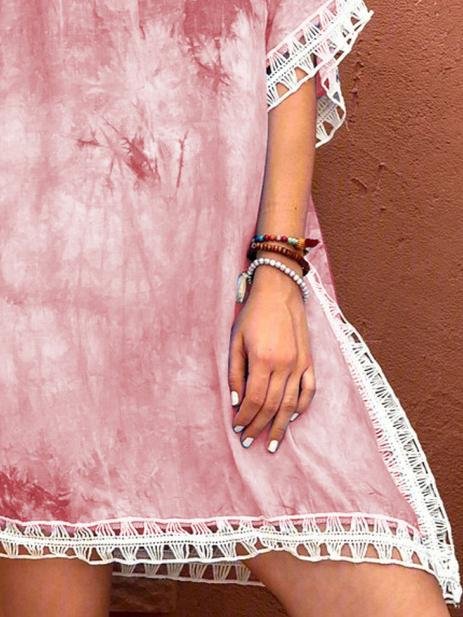 Tie-dye Lace Round Neck Casual Dress - LuckyFash™