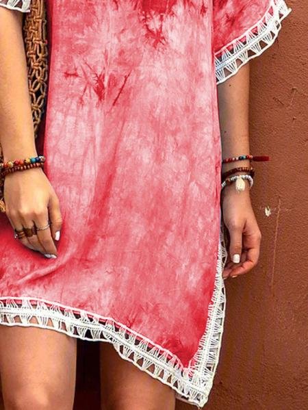 Tie-dye Lace Round Neck Casual Dress - LuckyFash™
