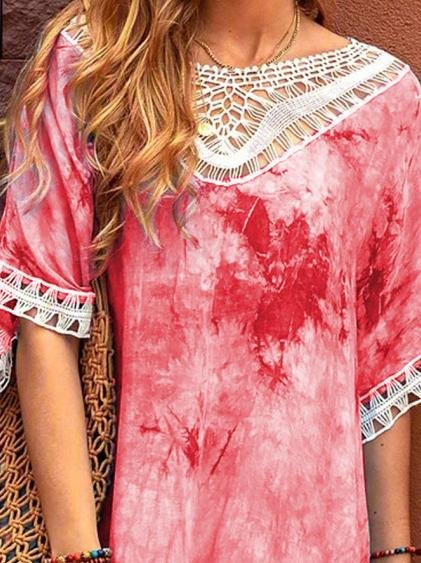 Tie-dye Lace Round Neck Casual Dress - LuckyFash™