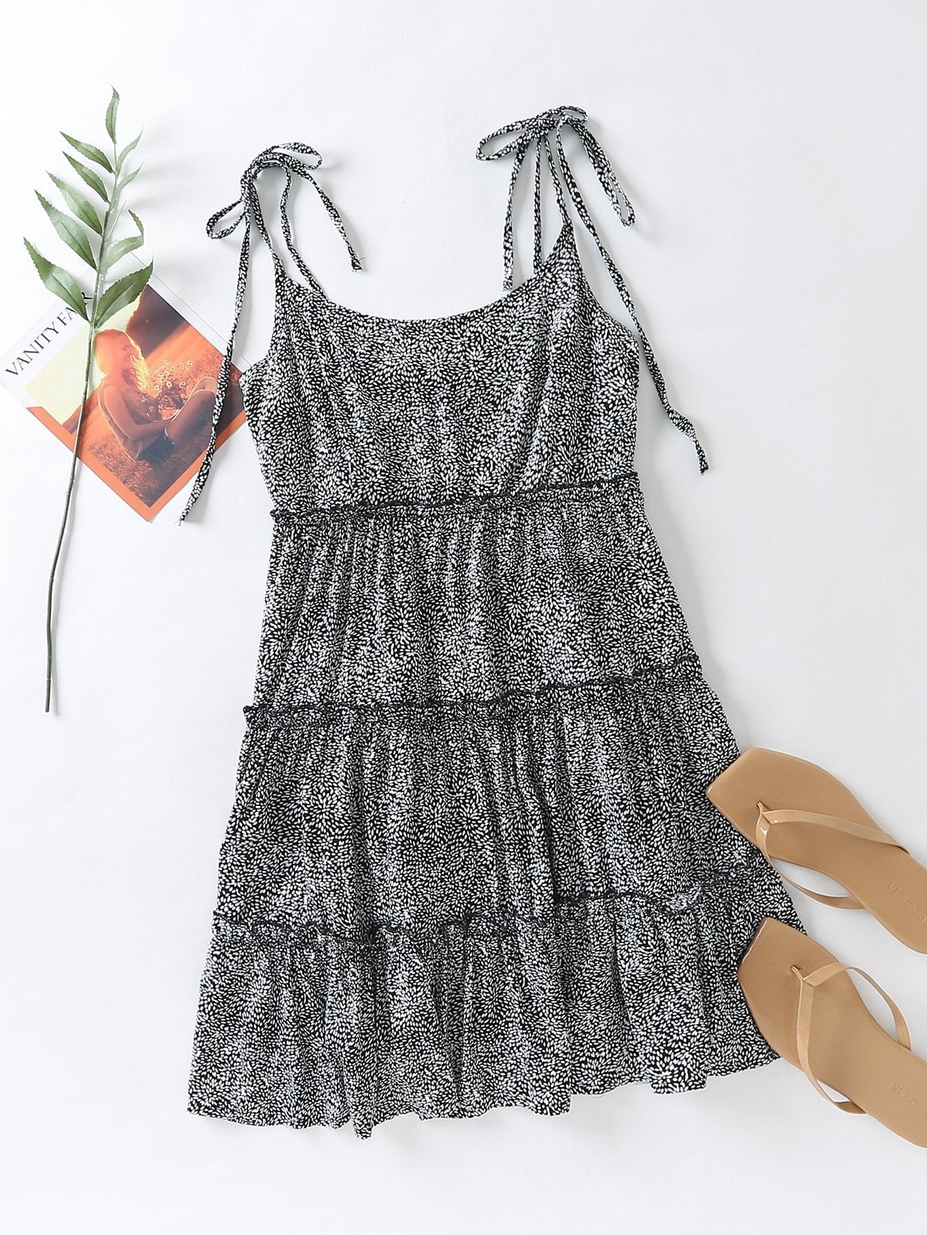 Tie Shoulder Frill Trim Leopard Cami Dress - LuckyFash™