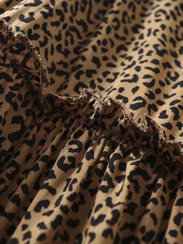 Tie Shoulder Frill Trim Leopard Cami Dress - LuckyFash™