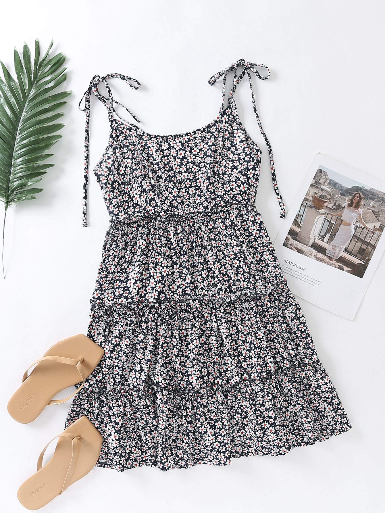Tie Shoulder Frill Trim Leopard Cami Dress - LuckyFash™