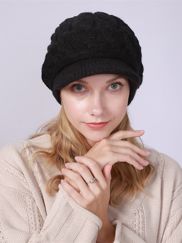 Women's Hat Beret Hat Black Pink Wine Outdoor Street Dailywear Knit Pure Color Warm Breathable - LuckyFash™