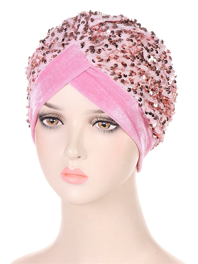 Velvet Sequins Turban Caps For Women Muslim Headscraf Bonnet Femme Musulman Islamic Head Wraps African Indian Hat Protective Hair Cover - LuckyFash™