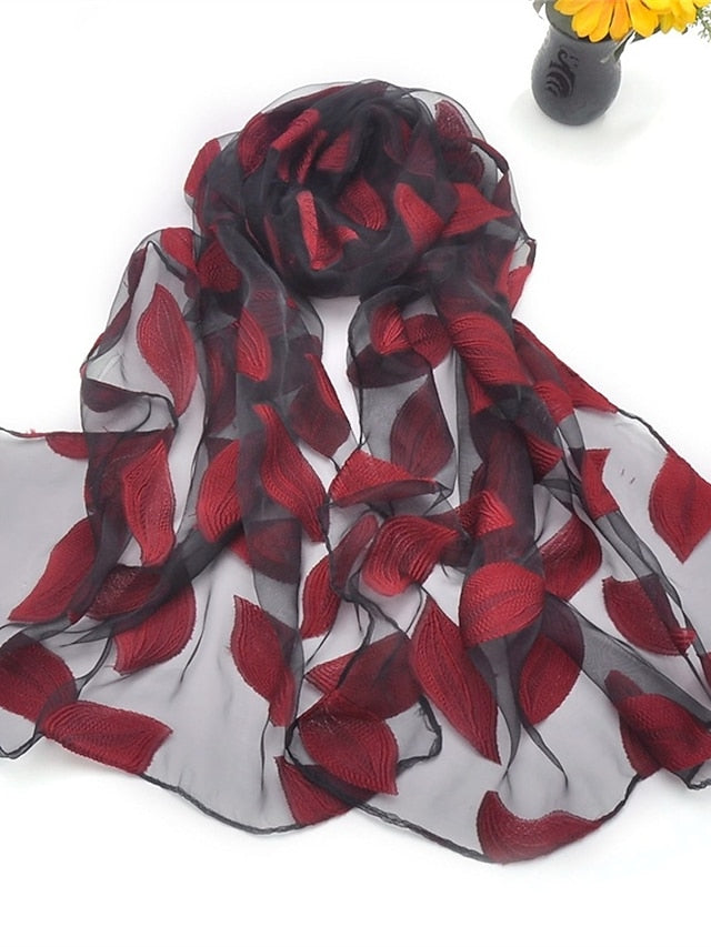 Women's Women's Shawls & Wraps Street Daily Date Wine Green Scarf Florals / Party / Silk / Cute / Fall / Winter - LuckyFash™