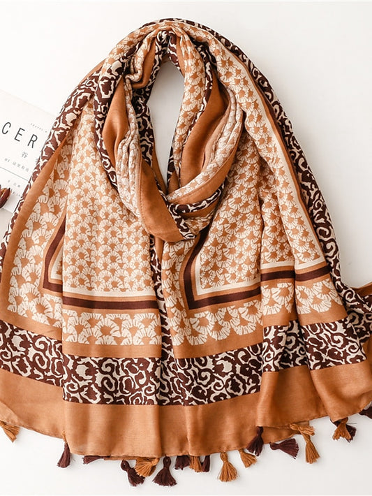 Fashion Women Scarf Print Hijab Flower Tassel Shawls and Wraps Long Style Female Boho Bandana for Women - LuckyFash™
