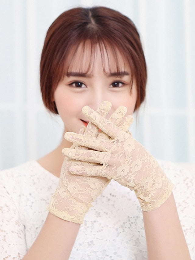 Women's Lace Gloves Wedding Party Evening Holiday Polyester Vacation Bridal Gloves Lolita 1 Pair - LuckyFash™