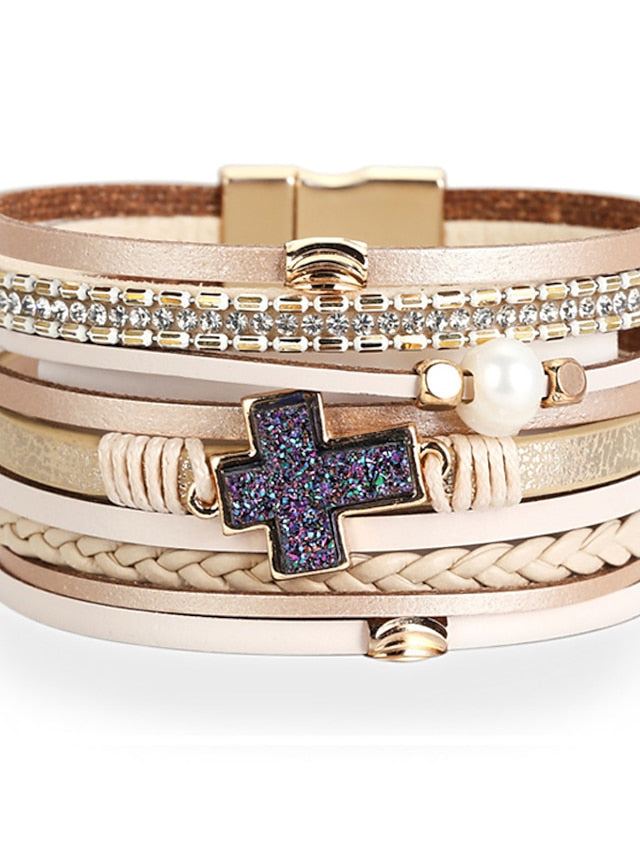 Loom Bracelet Plaited Wrap Cross Weave Bohemian Leather Bracelet Jewelry 1# / 2# / 3# For Beach for Women - LuckyFash™