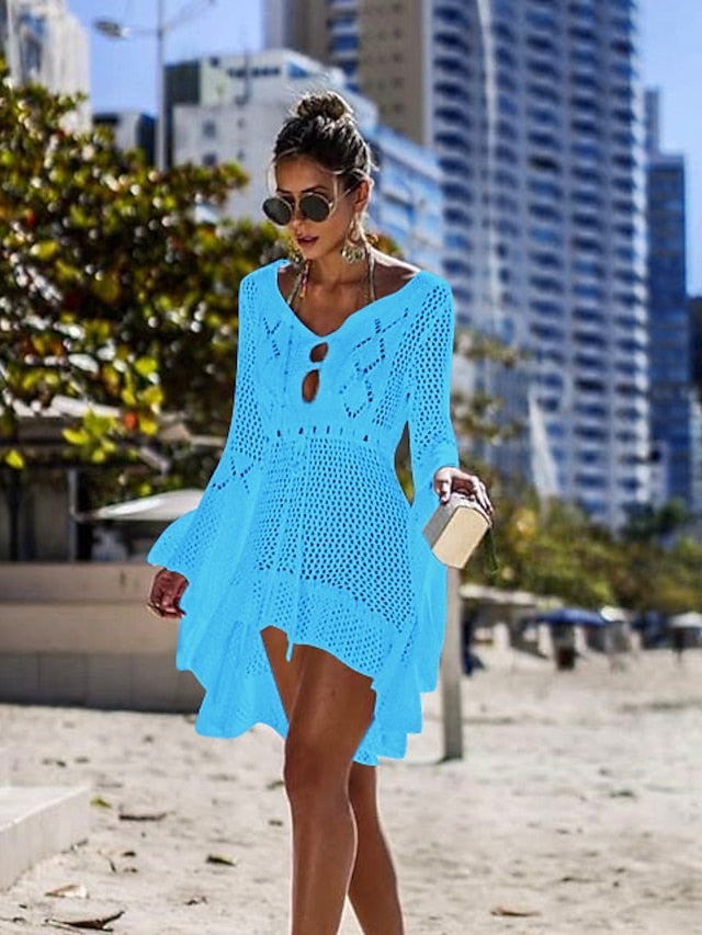 Women‘s Green Black Blue Long Sleeve Pure Color Lace up Winter Fall Autumn Crew Neck Hot Winter Dress Fall Dress Loose Fit One-Size - LuckyFash™