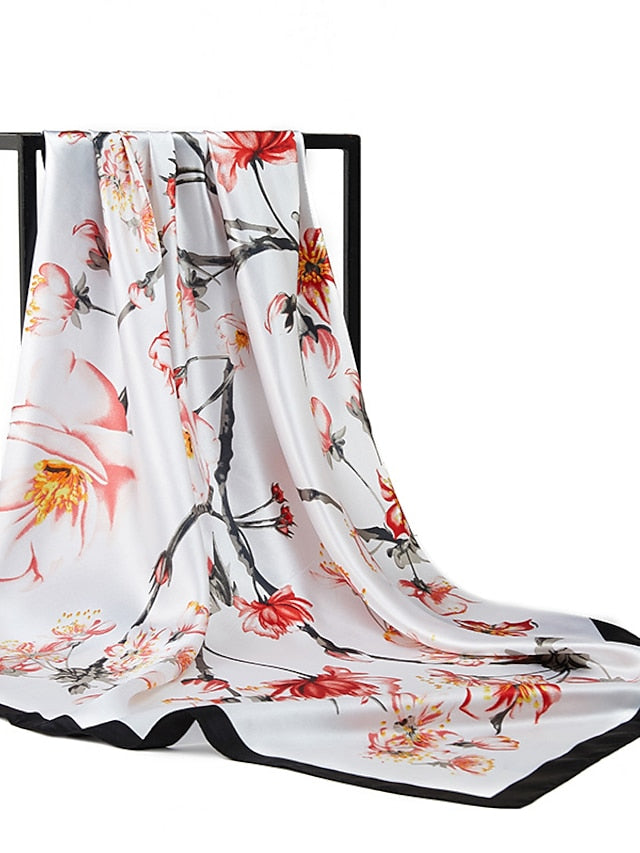 Flower Square Scarf Women Shawl Wrap Hijab Female Hair Band Wrist Headkerchief 90*90cm Bandana - LuckyFash™