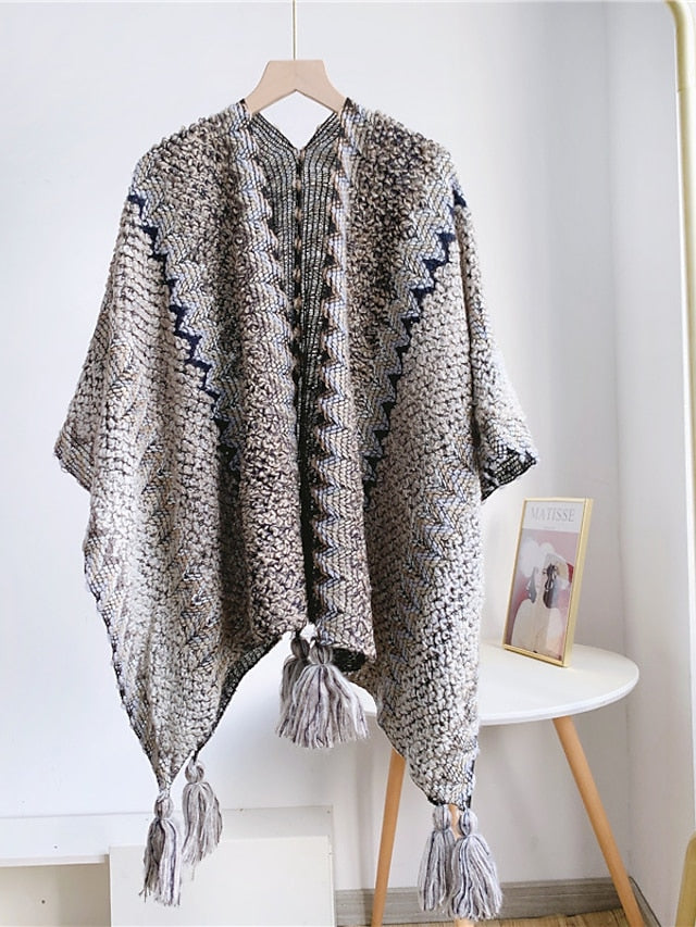 Women Autumn Winter New Colorful Thick Ponchos Knitted Ladies Cloak Warm Fashion Scarves & Wraps Holiday Travel Ethnic Covers - LuckyFash™
