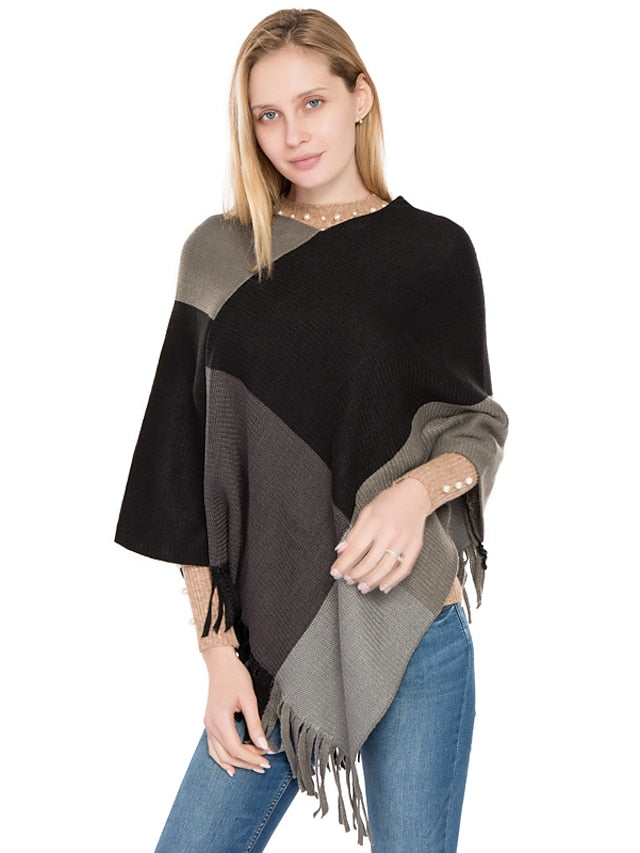 Women's Shawl Wrap Poncho Ruana Cape Daily Holiday Cotton Polyester Casual Bohemia Warm 1 PC - LuckyFash™