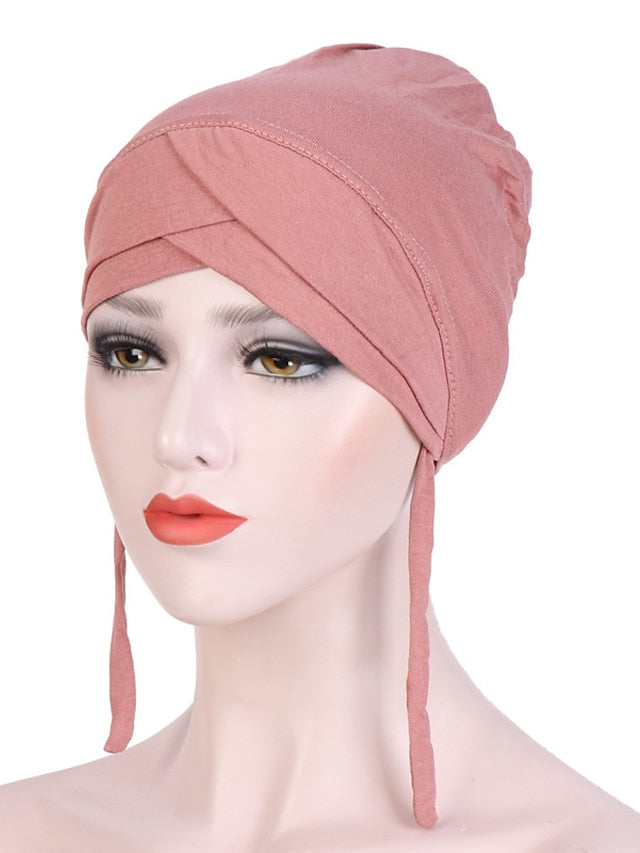 Muslim with Rope Scarf Hat Women Turban Soft Chemo Cap Hair Loss Islamic Headwrap Head Cover Wrap Caps Headwear Dubai Arab Bonnet New - LuckyFash™