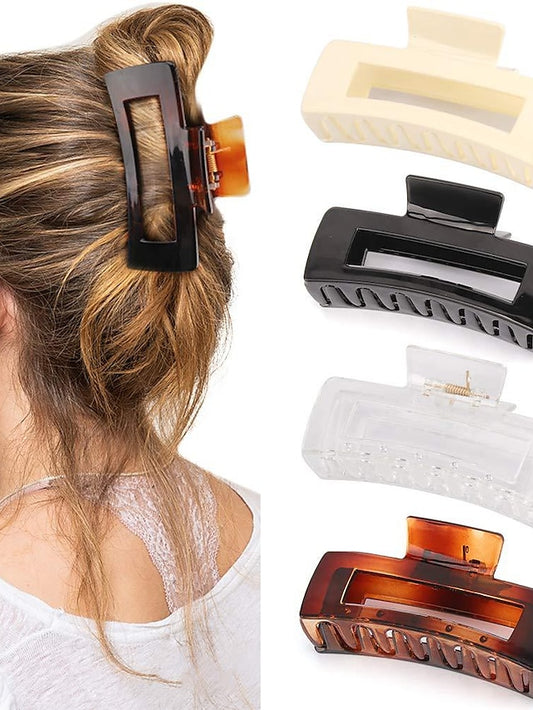 Large Hair Claw Clips 4 PCS, Hair Clips for Thick Hair Acrylic Banana Claw Clips Non-slip Hair Clip Rectangular Jaw Clips Big Hair Clips Gifts for Women - LuckyFash™