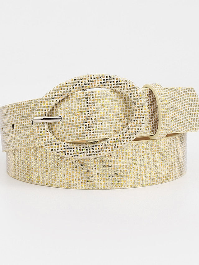 Women's Belt Leather Silver Light Yellow Fuchsia Gold Waist Belt Daily Pure Color - LuckyFash™