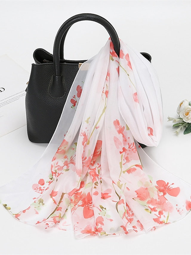 Spring Summer Fashion Floral Thin Style Chiffon Shawl Scarf Lady Print Soft Holiday Beach-up Wrap 150*50Cm - LuckyFash™