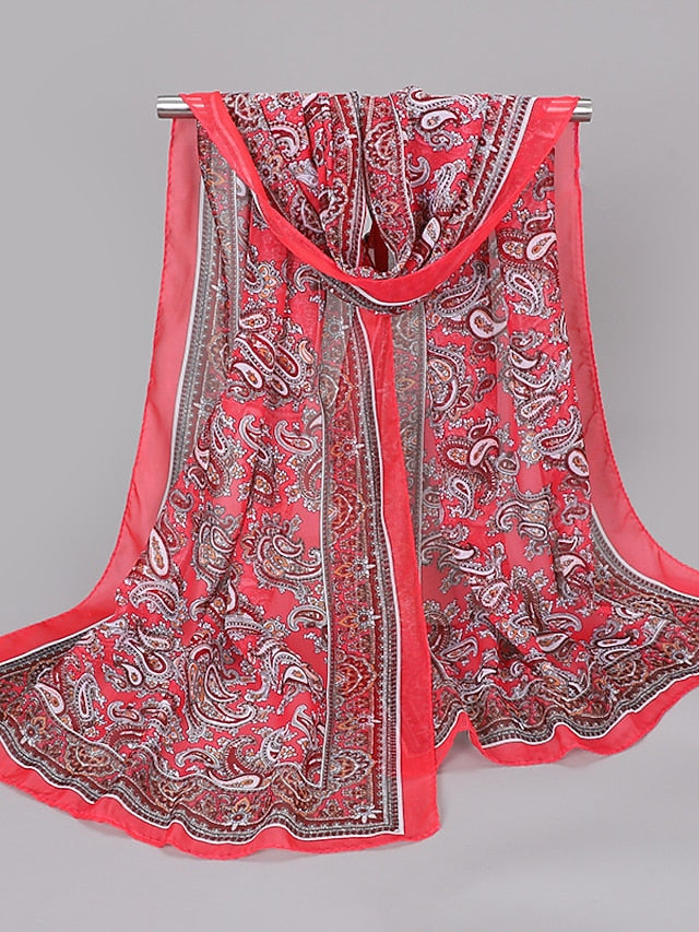 Women'S Spring And Summer New Waist Drum Flower Printed Chiffon Long Silk Scarf - LuckyFash™