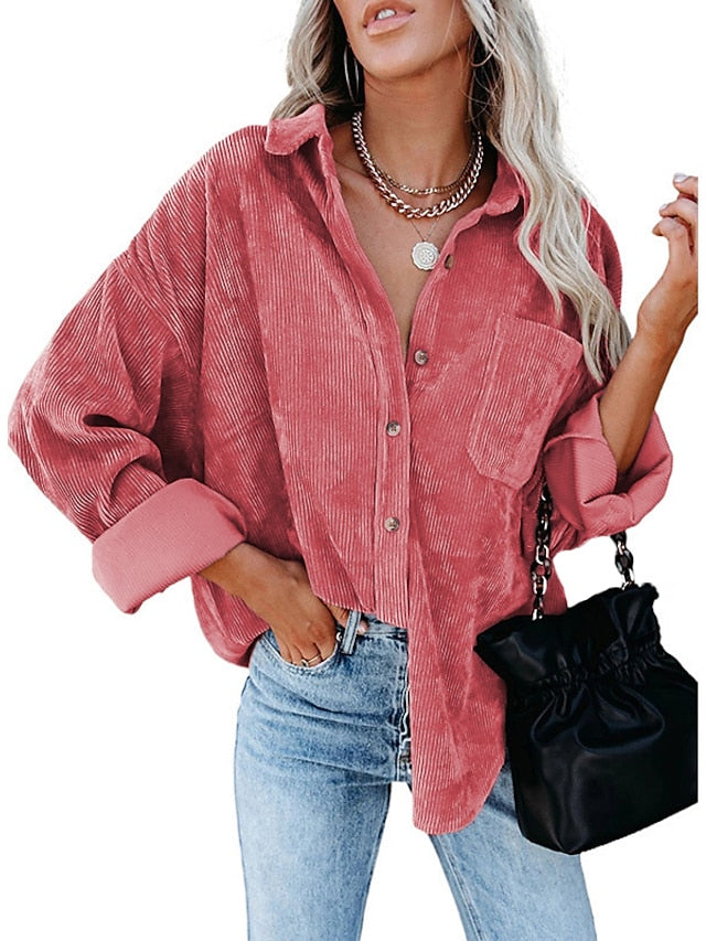 Jacket Basic Solid Colored Classic Shirt Collar Stard Spring & Fall Light Pink Darkblue Green Purple Pink for Women - LuckyFash™