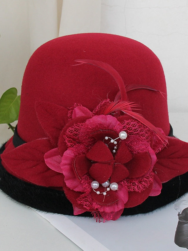 Women's Party Hat Party Wedding Special Occasion Flower Flower Camel White Hat Gray Fall Winter Spring Holiday - LuckyFash™