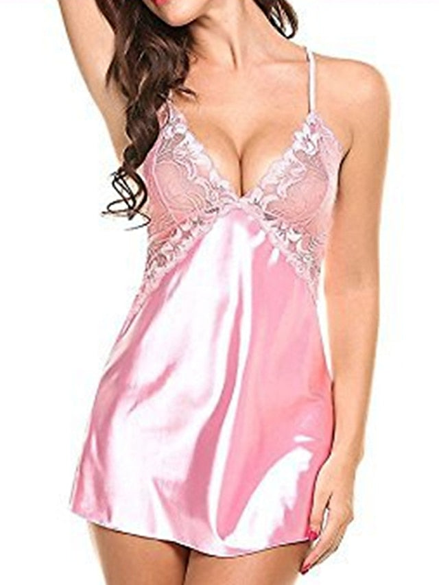 Women's Lace Dress Summer Dress Mini Dress Cute Sexy Lace Backless Solid Color Strap Home Lounge Black Pink 2023 Summer Spring S M L XL - LuckyFash™