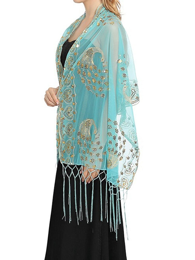 Women's Women's Shawls & Wraps Party Wedding Special Occasion Black Silver White Scarf Flower / Blue / Fall / Winter / Spring / Summer - LuckyFash™