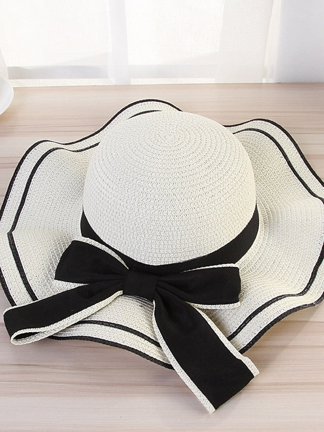 Women's Hat Straw Hat Sun Hat Pink Khaki Navy Blue Outdoor Street Dailywear Bow Ribbon bow Portable Sun Protection Comfort - LuckyFash™
