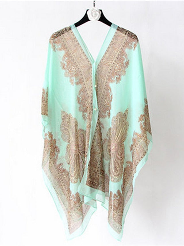 Fashion Women Scarf Shawl Poncho Printed Sunscreen Scarf Sun Protection Shawl Beach Shawl Bikini Cover Soft Comfortable - LuckyFash™