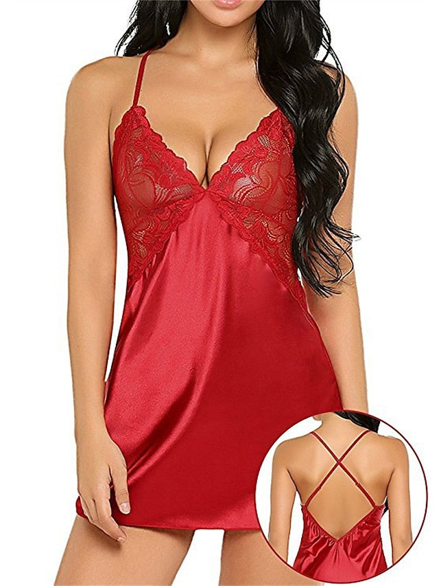 Women's Lace Dress Summer Dress Mini Dress Cute Sexy Lace Backless Solid Color Strap Home Lounge Black Pink 2023 Summer Spring S M L XL - LuckyFash™