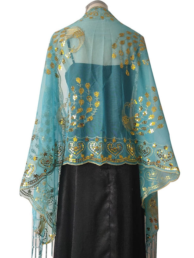 Women's Women's Shawls & Wraps Party Wedding Special Occasion Black Silver White Scarf Flower / Blue / Fall / Winter / Spring / Summer - LuckyFash™