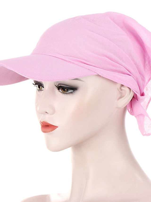Women Classic Turban Hat Solid Color Outdoor Brim Sunshade Hats Female with Scarf Cap Soft Headscarf Beanie Baseball Cap - LuckyFash™