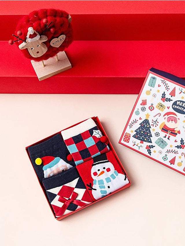 Women's Crew Socks Party Christmas Gift Animal Spandex Cotton Basic Casual Classic Warm Cute 4 Pairs - LuckyFash™