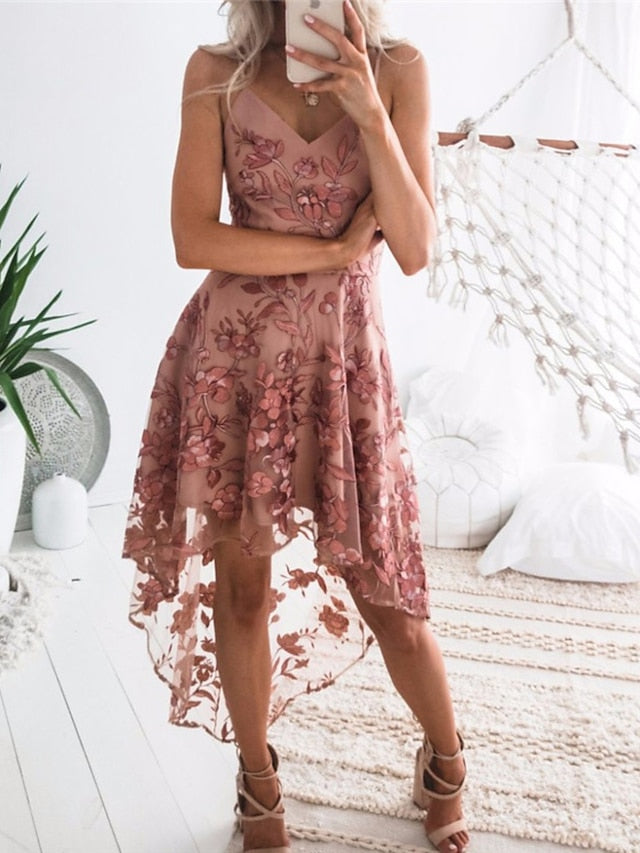 Women‘s Lace Dress Wedding Guest Sundress Slip Dress Midi Dress Pink Sleeveless Floral Lace Summer Spring Strap Active Vacation Slim 2023 S M L XL - LuckyFash™