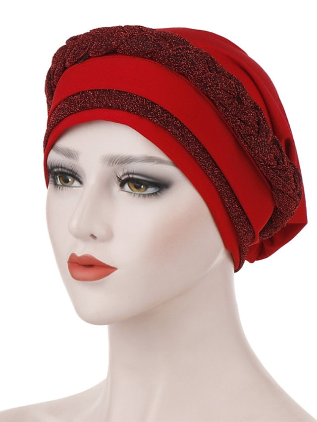 India Muslim Women Hijab Hat Two Color Splicing Cap Braid Turban Headscarf Islamic Head Wrap Lady Beanie Bonnet Hair Loss Cover - LuckyFash™