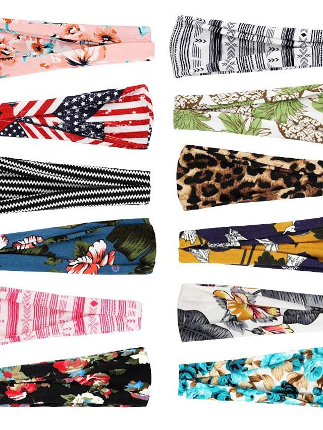 europe and the united states cross-border fashion sports hairband yoga bundle sweat-absorbing headband new ladies wide-brimmed printed headwear - LuckyFash™