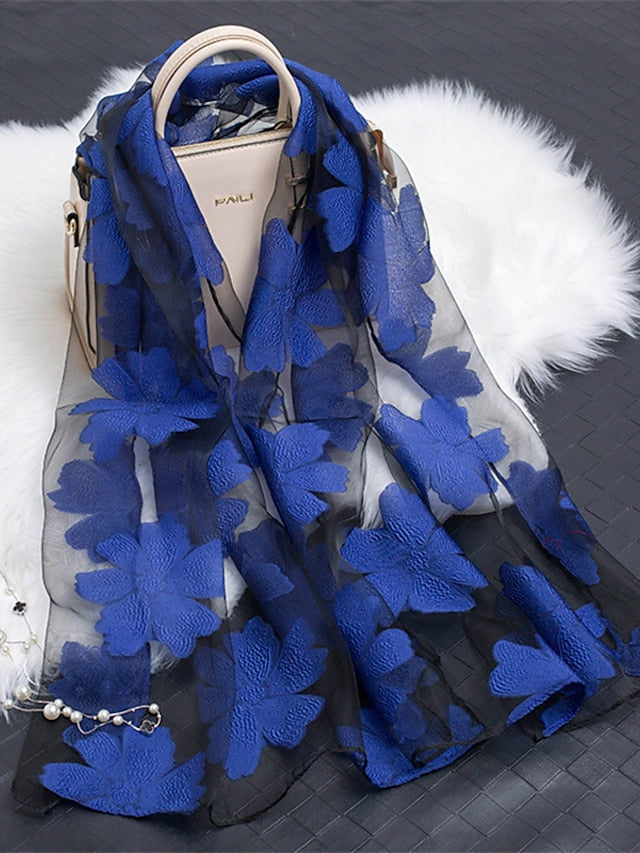 Fashion Women Scarf Summer Thin Breathable Scarves for Lady Shawls and Wraps Organza Hollowed Flowers Beach Stoles Bandana Foulard - LuckyFash™