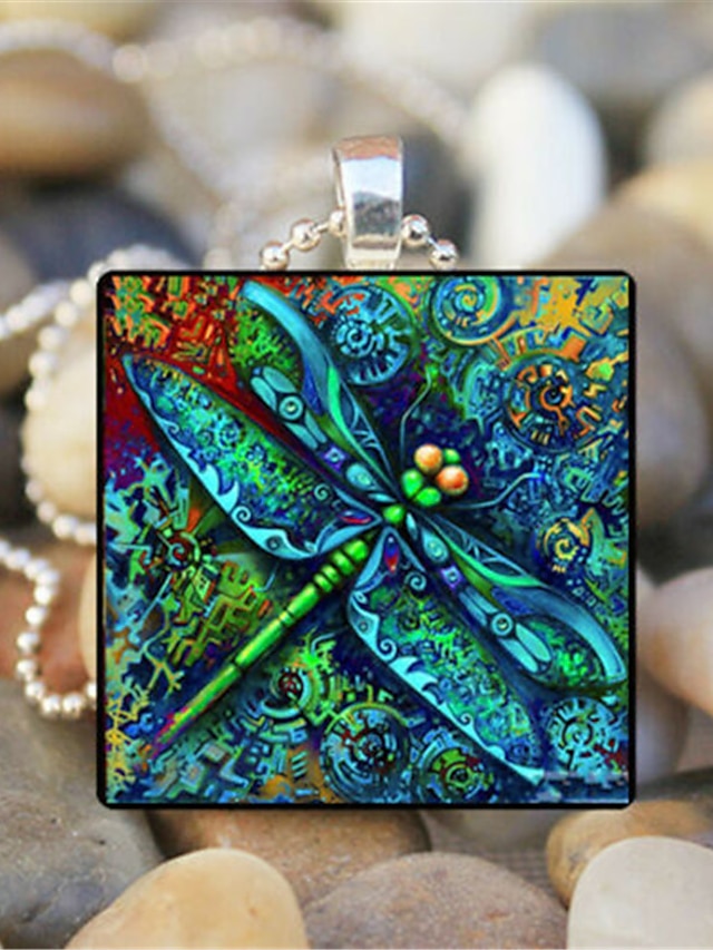 Women's necklace Vintage Street Style & Glass Insect Pendant Necklace for Women / Dragonfly / Blue / Green / Yellow - LuckyFash™