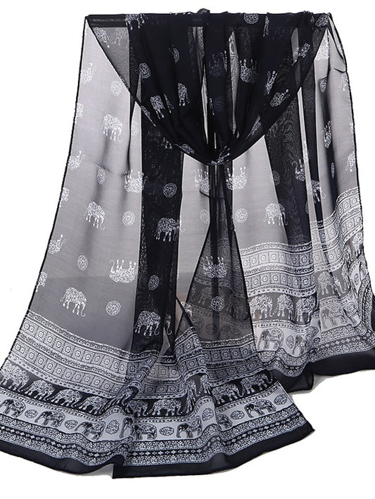 Ladies Exotic Ethnic Wind Elephant Print Chiffon Silk Scarf - LuckyFash™