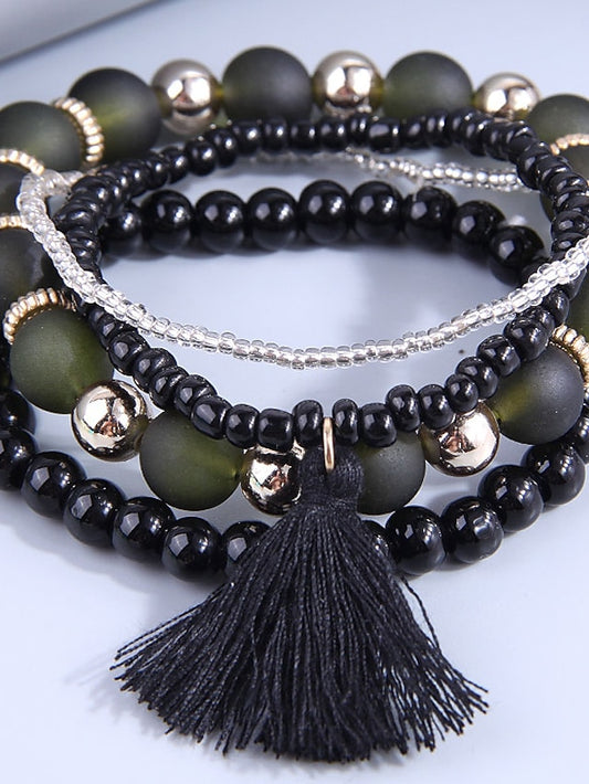 Women's Bead Bracelet Layered Vintage Theme Tassel Holiday Resin Bracelet Jewelry Black / White / Pink For Daily Holiday Date - LuckyFash™