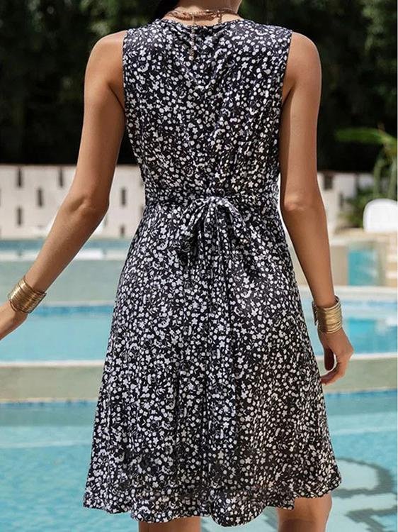 V-Neck Floral Lace-Up Sleeveless Casual Dress - LuckyFash™